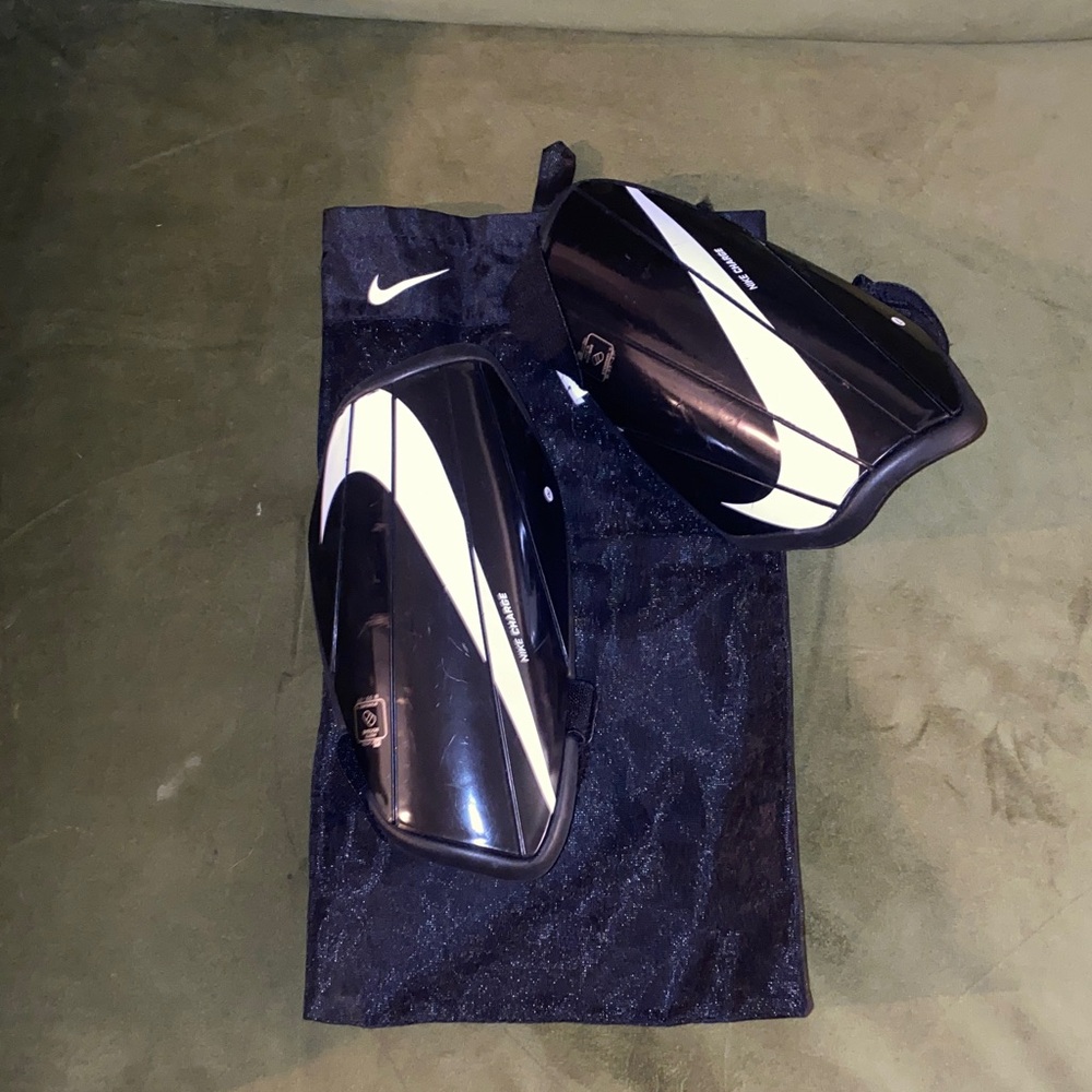 Nike Black and White Protective Shin Guards with Nike bag